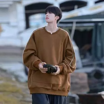 Круглый вырез универсальный свитшот для мужчин весна и осень новый свободный повседневный пиджак мужской молодежный пуловер топы для мужчин M
