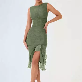 Круглый вырез Женская одежда Платье с открытой спиной Утягивает талию Однотонный Без рукавов Молодежь S чёрный