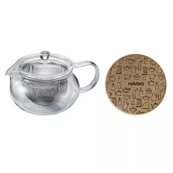 Круглый заварочный чайник HARIO с пробковым ковриком, практичная емкость 450 мл, стеклянное большое ситечко для чая, можно использовать в микроволновой печи и мыть в посудомоечной машине, термостойкое стекло HARIO