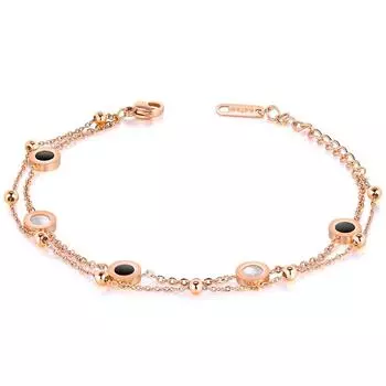 Круглый женский двухуровневый регулируемый браслет из титановой стали с инкрустацией белой ракушкой золотой