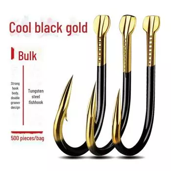 Крюк Ise Ni Izu Shin Kanto с двойной канавкой, черный с золотым, с зазубринами/без зазубрин, оптовая упаковка. Ise 7# чёрный/золотой