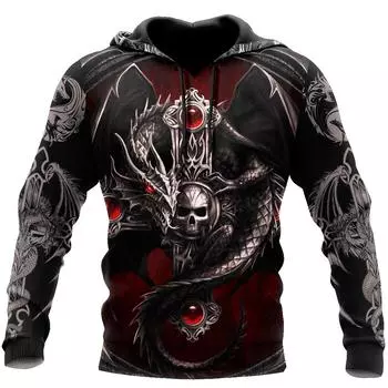 Крупногабаритная татуировка скелет крест ужас красный 3D принт мужская толстовка с капюшоном повседневные спортивные костюмы Raven Bad Wolf Animal Clothing L