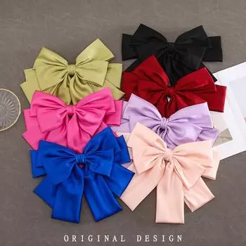 Крупногабаритная заколка для волос с бантиком, плавающая лента, трансграничная ниша, атласный головной убор премиум-класса, женский пружинный зажим на затылке жёлтый