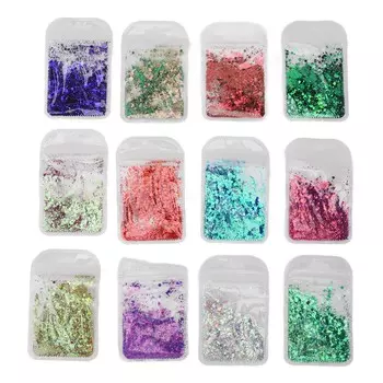 Крупные голографические блестки для тела 12 цветов, смешанные разные шестигранники, размер ногтей, блестки для