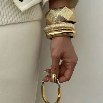 Крупные преувеличенные панк-браслеты, винтажные геометрические металлические браслеты, браслет на руку Style 3/Gold