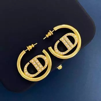 Крупный бренд классические серьги с жемчугом в форме буквы Cd женские модные круглые большие серьги-гвоздики золотой
