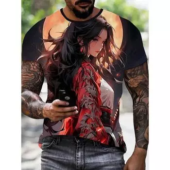 Крутая дышащая мягкая летняя мужская футболка с короткими рукавами и принтом «воин» с круглым вырезом 5XL