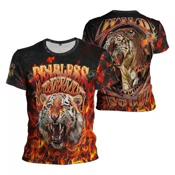 Крутая футболка с изображением волка, леопарда и тигра, мужская и женская забавная футболка с 3D принтом, летняя уличная одежда, винтажные топы с графикой Y2k, футболка, одежда 3XL