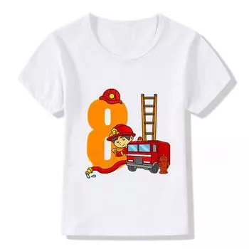 Крутая футболка с надписью «Пожарная машина» для мальчиков и девочек, детская футболка с днем рождения для мальчиков 1–9 лет, белая футболка для малышей 90cm