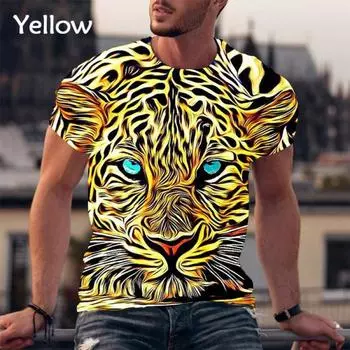 Крутая футболка с принтом «Животное леопарда» в стиле 3D, уличная хип-хоп, забавная модная мужская повседневная футболка с короткими рукавами S синий