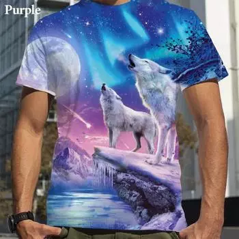 Крутая мода Волк 3D Печатная футболка Мужская повседневная рубашка с коротким рукавом S серый