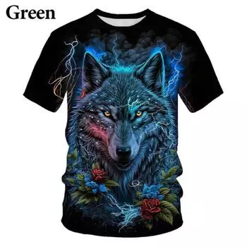 Крутая мужская и женская футболка с 3D принтом волка, футболка с короткими рукавами и животными, повседневная футболка в стиле Харадзюку 6XL