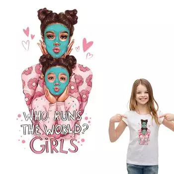 Крутая одежда для девочек, наклейки для теплопередачи, футболка «сделай сам», украшение для джинсов, новая мода, моющиеся парчи, «Кто управляет миром»