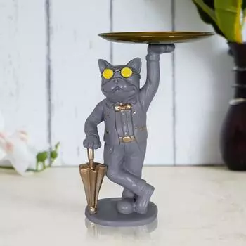 Крутая собака с тарелкой Статуэтка для Домашнего декора, Кухня, Спальня, Офис, Подарочный предмет Размер 9,5 дюйма