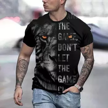 Крутая спортивная футболка с графическим принтом льва, топ 2025 года, новая модная мужская футболка, мягкая дышащая одежда с круглым вырезом и коротким рукавом S