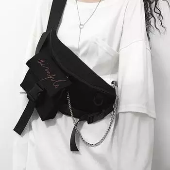 Крутая темная спортивная нагрудная сумка через плечо, холщовая сумка для мобильного телефона для мужчин и женщин, черная, длина 36 см, высота 15 см чёрный