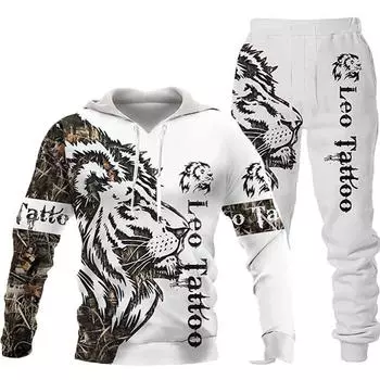 Крутая толстовка с 3d животным принтом/брюки/спортивный костюм с белым львом, мужской/детский повседневный свитер, пуловер + брюки, костюмы, мужская одежда XXXXXL