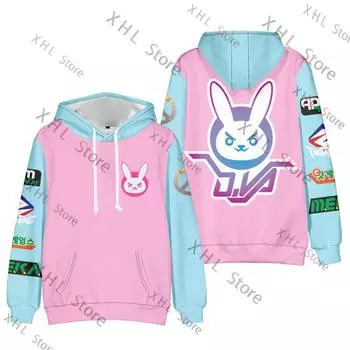 Крутая толстовка с капюшоном в стиле аниме Dva для косплея, пуловер с индивидуальным логотипом, крутая женская и мужская повседневная уличная одежда, кролик, кавайная детская футболка S