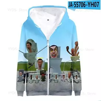 Крутая толстовка с капюшоном Y2k Skibidi Toilet, толстовки на молнии для мужчин и женщин, пуловеры с длинным рукавом, 3D-одежда для косплея, детская толстовка с капюшоном для мальчиков и девочек S