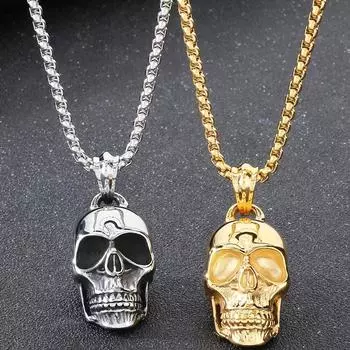 Крутое готическое ожерелье с подвеской в виде черепа и головы для мужчин, золотого цвета, из цельной нержавеющей стали, мужские подвески, ожерелья, цепочка 60 см 60CM серебряный