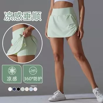 Крутое солнцезащитное теннисное платье, новое, с высокой талией, для похудения, поддельные две кюлоты, женское, с карманом на талии сзади, спортивное платье для йоги S