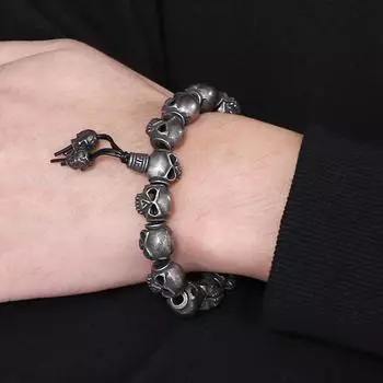 Крутой браслет-цепочка с бусинами в виде черепа ручной работы для мужчин, прочные мужские браслеты из нержавеющей стали, панк-рок ювелирные изделия, аксессуар чёрный