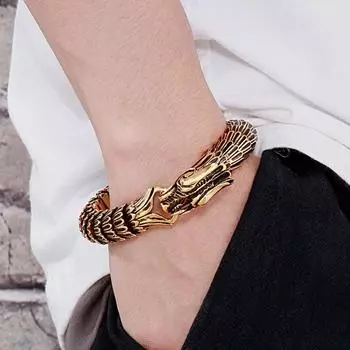 Крутой браслет-цепочка с килем в виде тела дракона для мужчин, тяжелый золотой цвет, мужские браслеты из нержавеющей стали, браслеты в стиле панк-рок, ювелирные изделия для мальчиков 23CM золотой