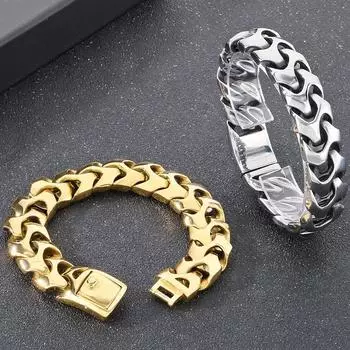Крутой браслет из цельной нержавеющей стали для мужчин, мужские ювелирные аксессуары, матовый, ширина 18 мм, киль, кубинские браслеты из цепочки для мужчин 22CM старый серебряный