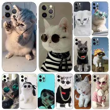Крутой чехол для телефона с очками Cat для iPhone 5 5S 2020se 6 6s 7 8 plus x 10 XR XS 11 12 13 mini pro MAX, черная задняя крышка из ТПУ iphone 5 5S SE 2016