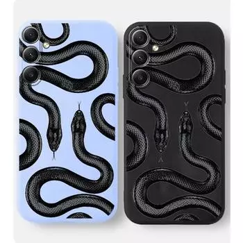 Крутой черный мягкий силиконовый чехол со змеиным узором для Samsung Galaxy A55 A35 A34 A54 S23 S24 FE S25 M35 M34 защитный противоударный чехол для камеры Samsung Galaxy S9 Plus чёрный