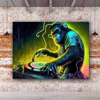 Крутой диджейский музыкальный плакат с изображением обезьяны, принты для гостиной, домашний декор, фантастический мультфильм, умное животное, холст, картина, настенное искусство, без рамки 21*30cm