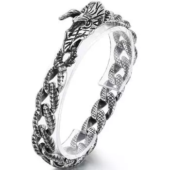 Крутой готический браслет для мужчин, винтажные кубинские звенья цепи, мужские браслеты с застежкой в виде головы дракона, ювелирные изделия из нержавеющей стали 20.5CM серебряный