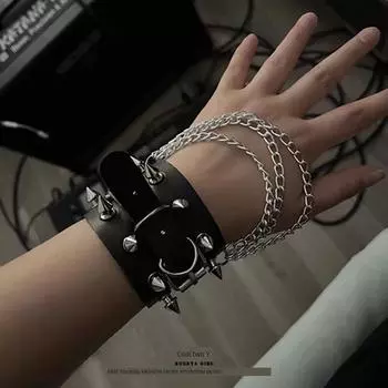 Крутой Эр Я Женский Полутемный Ин Трендовая Металлическая Пряжка Black chain bracelet 1
