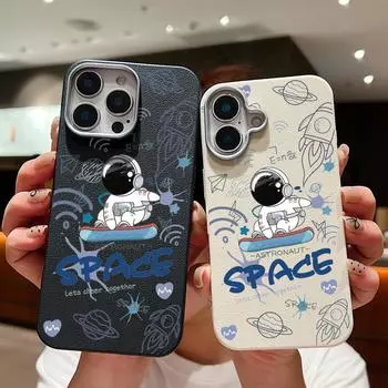 Крутой космический астронавт принт TPU мягкий чехол для iPhone 16 Pro Max 15 Pro 14 Plus 13 12 11 XS XR 8 7 кожа текстура тонкий матовый ударопрочный чехол для телефона iPhone 16 чёрный