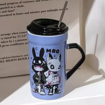 Крутой маленький кролик с крышкой, ложкой, керамическая кружка, милая, дорогая кружка, креативная, индивидуальная, подарочная кружка для воды для девочек 580ML