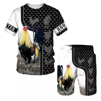 Крутой петух для охоты, камуфляж, 3D принт, футболка с коротким рукавом, мужские шорты, комплекты из 2 предметов, мужские спортивные костюмы, летняя модная мужская одежда, костюм S
