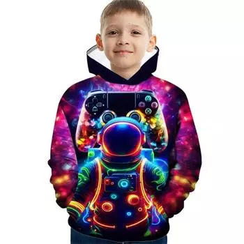 Крутой принт геймпада для мальчиков, повседневные толстовки с длинным рукавом, толстовки для мальчиков, осенне-весенние толстовки с капюшоном, цветная детская одежда для активного отдыха 100CM