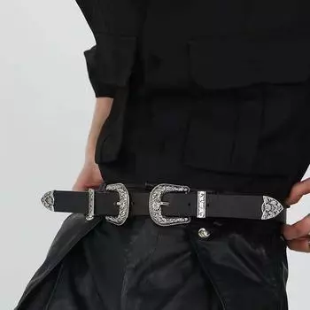 Крутой резной ремень с пряжкой в американском стиле из искусственной кожи, винтажный пояс с двойной пряжкой, поясной ремень с уплотнителем хаки