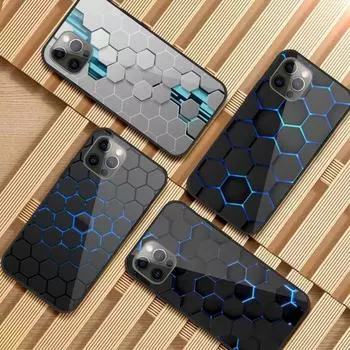 Крутой шестиугольный решетчатый чехол для телефона iPhone 13 12 11 XS X 8 7 6 Plus Mini Pro Max SE 2022 черный чехол для телефона из поликарбоната и термополиуретана iPhone 13