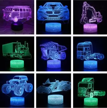 Крутой Supra Car Anime 3D LED Nightlights Truck Lamp Красочные меняющиеся Night Lights Настольная лампа Домашнее украшение Подарки на день рождения Black Base No Remote