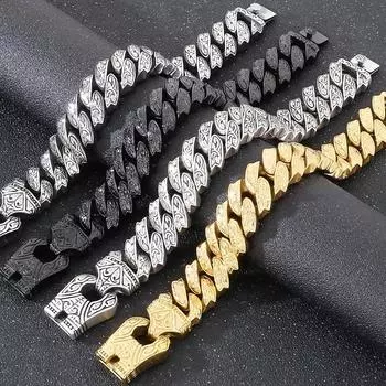 Крутой тяжелый браслет из цельной нержавеющей стали для мужчин, массивный, ширина 20 мм, тотемный стиль, цепочка, велосипедные браслеты, мужские, 4 цвета в наличии 22CM серебряный