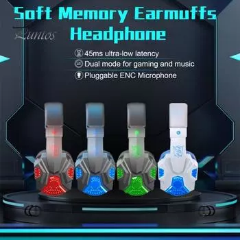 Крутой внешний вид Стерео игровая гарнитура Накладные наушники с шумоподавлением и микрофоном Светодиодная подсветка Bass Surround Bluetooth-совместимые наушники 5.1 чёрный/зелёный