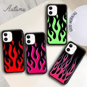 Крутой зеленый красный чехол для телефона Flames для iPhone 11 12 13 14 Pro Max mini X XR XS SE 2020 5 6S 7 8 Plus Samsung Galaxy S21 S22 iPhone 6plus