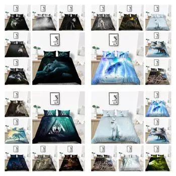 Крутой женский, женский, детский дышащий одинарный моющийся 3D волк напечатанный пододеяльник комплект декоративных постельных принадлежностей покрывала комплекты UK Single 135x200cm