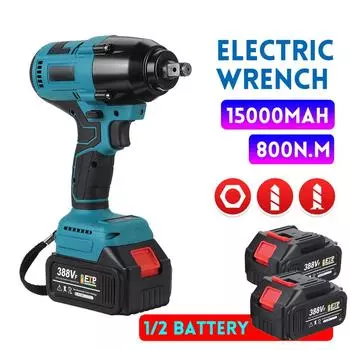 Крутящий момент 800 Нм, бесщеточный беспроводной электрический ударный гайковерт, 1/2-дюймовый гаечный ключ, инструмент для ремонта грузовиков, аккумулятор 18 В 1*Battery