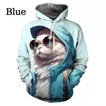 Крутые дизайны, толстовка с капюшоном с рисунком кота, мужская одежда, 3D-принт, забавные детские толстовки, женская мода Harajuku, свитер Y2k, толстовка с капюшоном S
