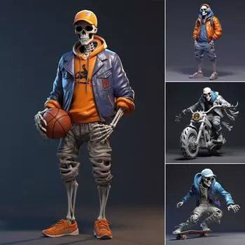 Крутые фигурки скелетов, кукла-скелет, украшения из смолы, крутые мальчики, реалистичные статуи, фигурки из смолы для украшения стола, ужасные украшения One Size