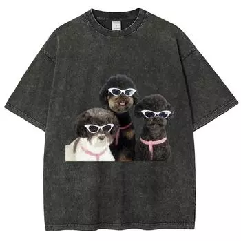 Крутые футболки с плюшевым мишкой для собак, унисекс, выстиранные футболки, мужские, женские, модные, повседневные, с коротким рукавом, хлопковые, оверсайз S