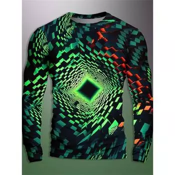 Крутые графические геометрические оптические иллюзии дизайнерские футболки художественные мужские 3D принты вечерние повседневные праздничные футболки с длинным рукавом топы 2XL