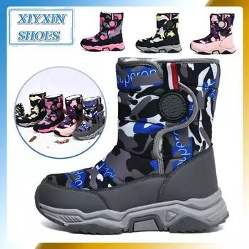 Крутые камуфляжные удобные ботинки для девочек, мягкие теплые ботинки с флисом для прогулок на свежем воздухе, осень и зима 30/190MM темно-розовый